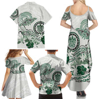 Polynesian Manta Ray Family Matching Summer Maxi Dress and Hawaiian Shirt Green Floral Turtle Tattoo LT9 - Polynesian Pride