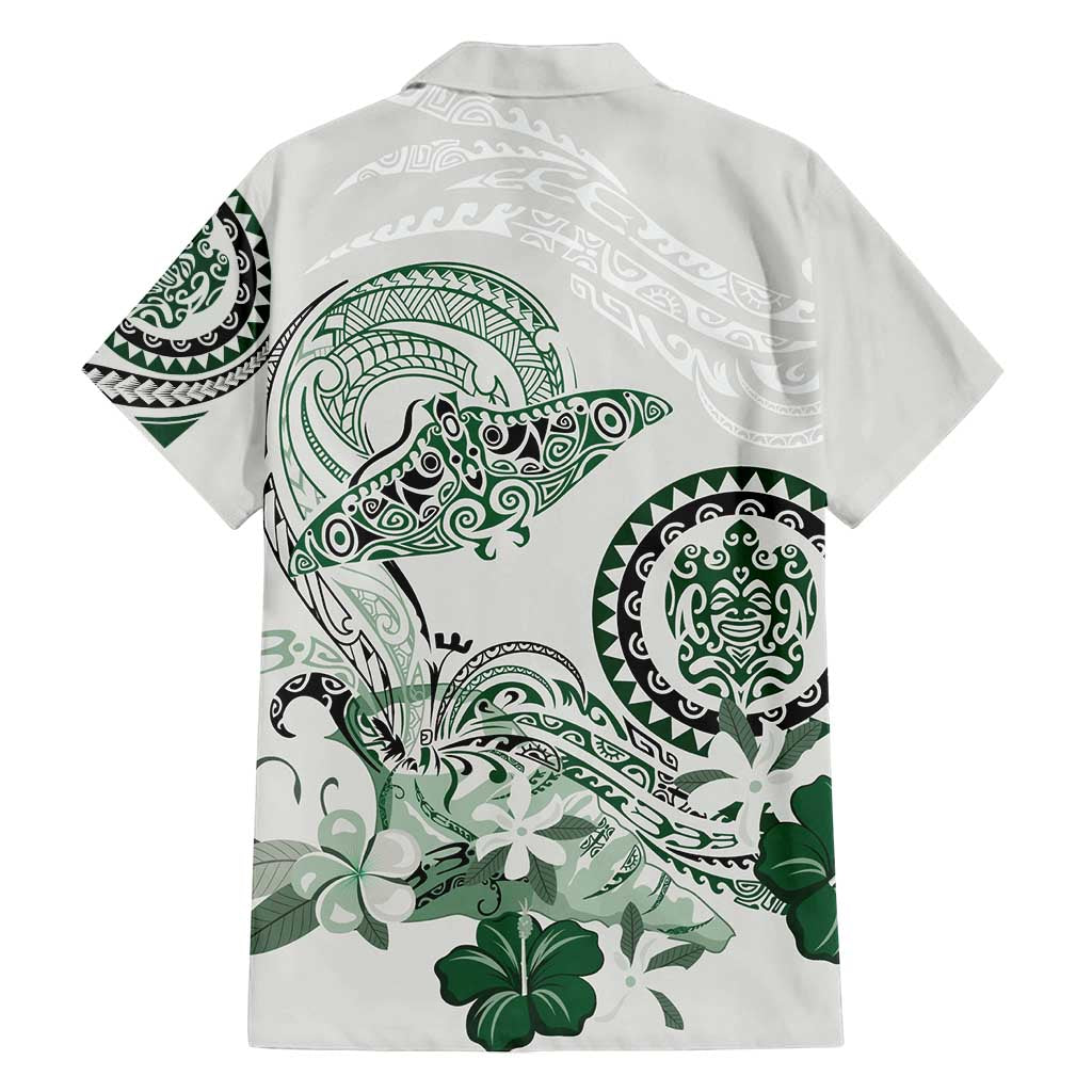 Polynesian Manta Ray Family Matching Summer Maxi Dress and Hawaiian Shirt Green Floral Turtle Tattoo LT9 - Polynesian Pride