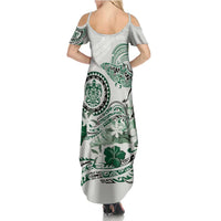 Polynesian Manta Ray Family Matching Summer Maxi Dress and Hawaiian Shirt Green Floral Turtle Tattoo LT9 - Polynesian Pride