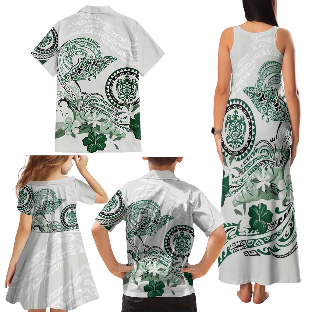 Polynesian Manta Ray Family Matching Tank Maxi Dress and Hawaiian Shirt Green Floral Turtle Tattoo LT9 - Polynesian Pride