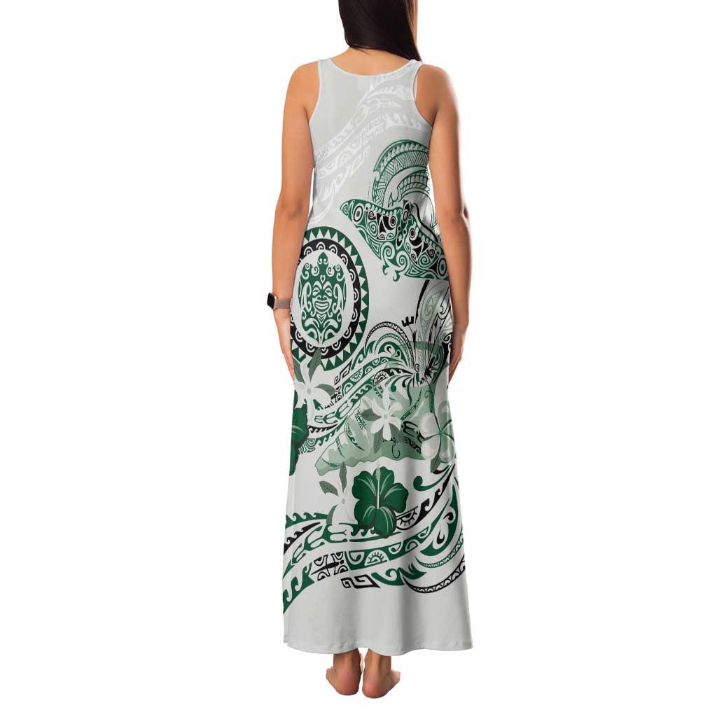 Polynesian Manta Ray Family Matching Tank Maxi Dress and Hawaiian Shirt Green Floral Turtle Tattoo LT9 - Polynesian Pride