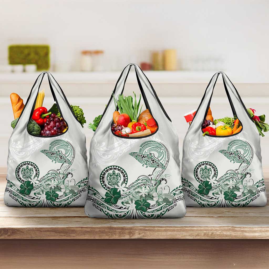 Polynesian Manta Ray Grocery Bag Green Floral Turtle Tattoo - Polynesian Pride