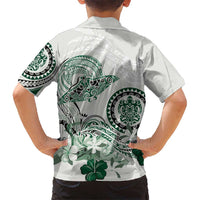Polynesian Manta Ray Kid Hawaiian Shirt Green Floral Turtle Tattoo - Polynesian Pride