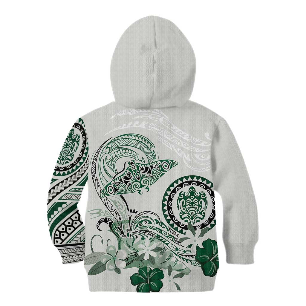 Polynesian Manta Ray Kid Hoodie Green Floral Turtle Tattoo - Polynesian Pride
