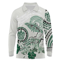 Polynesian Manta Ray Long Sleeve Polo Shirt Green Floral Turtle Tattoo LT9 Green - Polynesian Pride