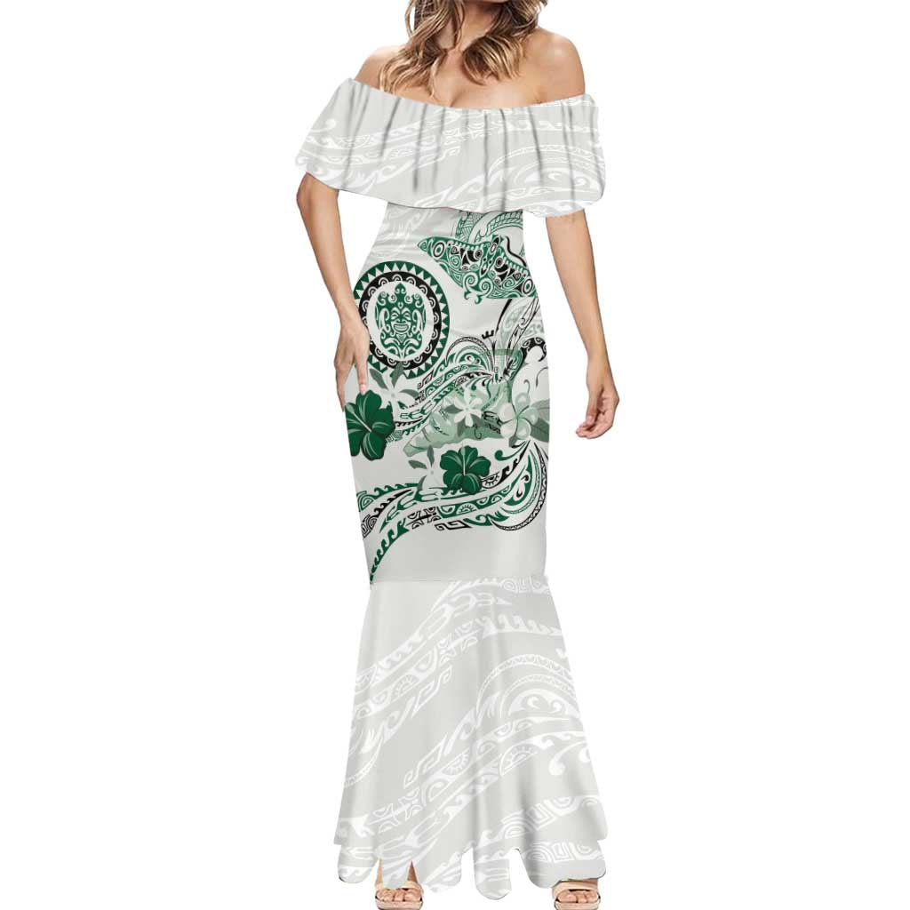 Polynesian Manta Ray Mermaid Dress Green Floral Turtle Tattoo LT9 - Polynesian Pride