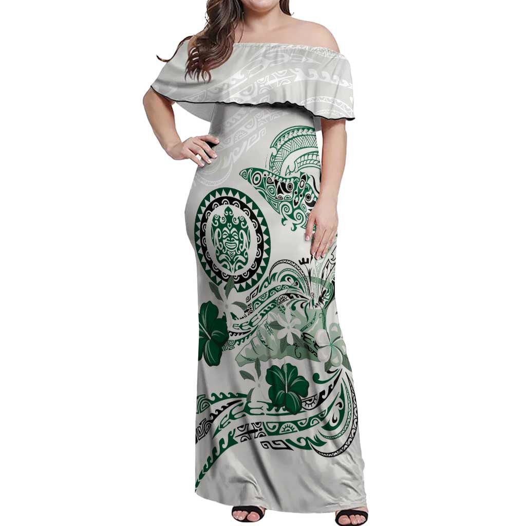 Polynesian Manta Ray Off Shoulder Maxi Dress Green Floral Turtle Tattoo LT9 Women Green - Polynesian Pride
