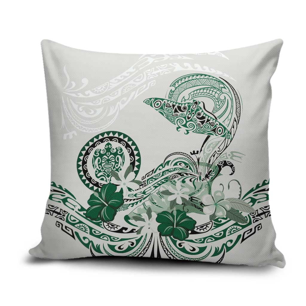 Polynesian Manta Ray Pillow Cover Green Floral Turtle Tattoo LT9 Green - Polynesian Pride