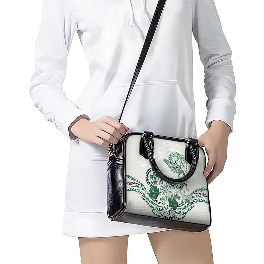 Polynesian Manta Ray Shoulder Handbag Green Floral Turtle Tattoo - Polynesian Pride