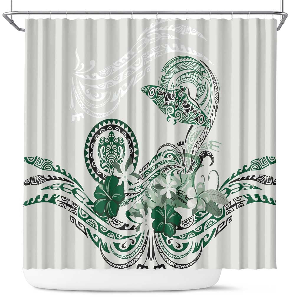 Polynesian Manta Ray Shower Curtain Green Floral Turtle Tattoo LT9 Green - Polynesian Pride