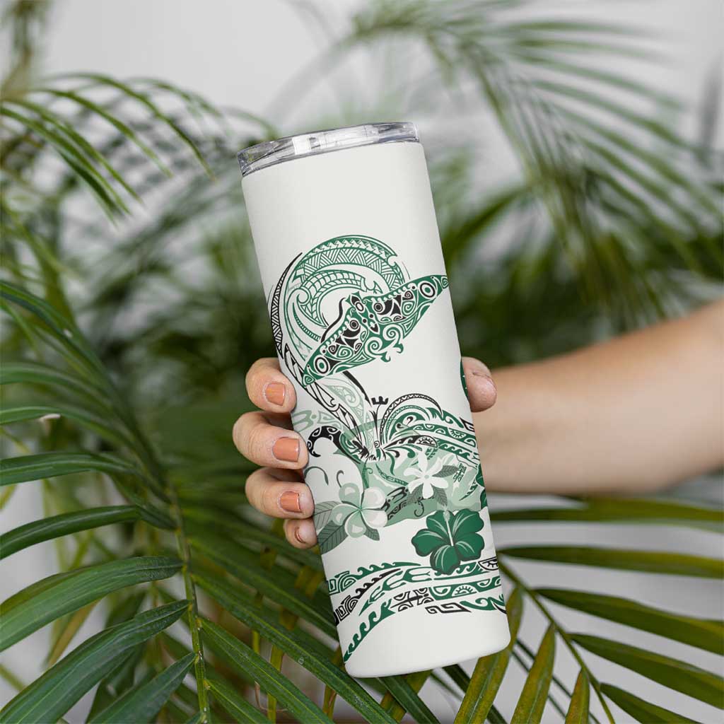 Polynesian Manta Ray Skinny Tumbler Green Floral Turtle Tattoo - Polynesian Pride