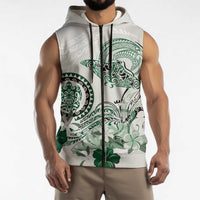 Polynesian Manta Ray Sleeveless Zip Hoodie Green Floral Turtle Tattoo - Polynesian Pride