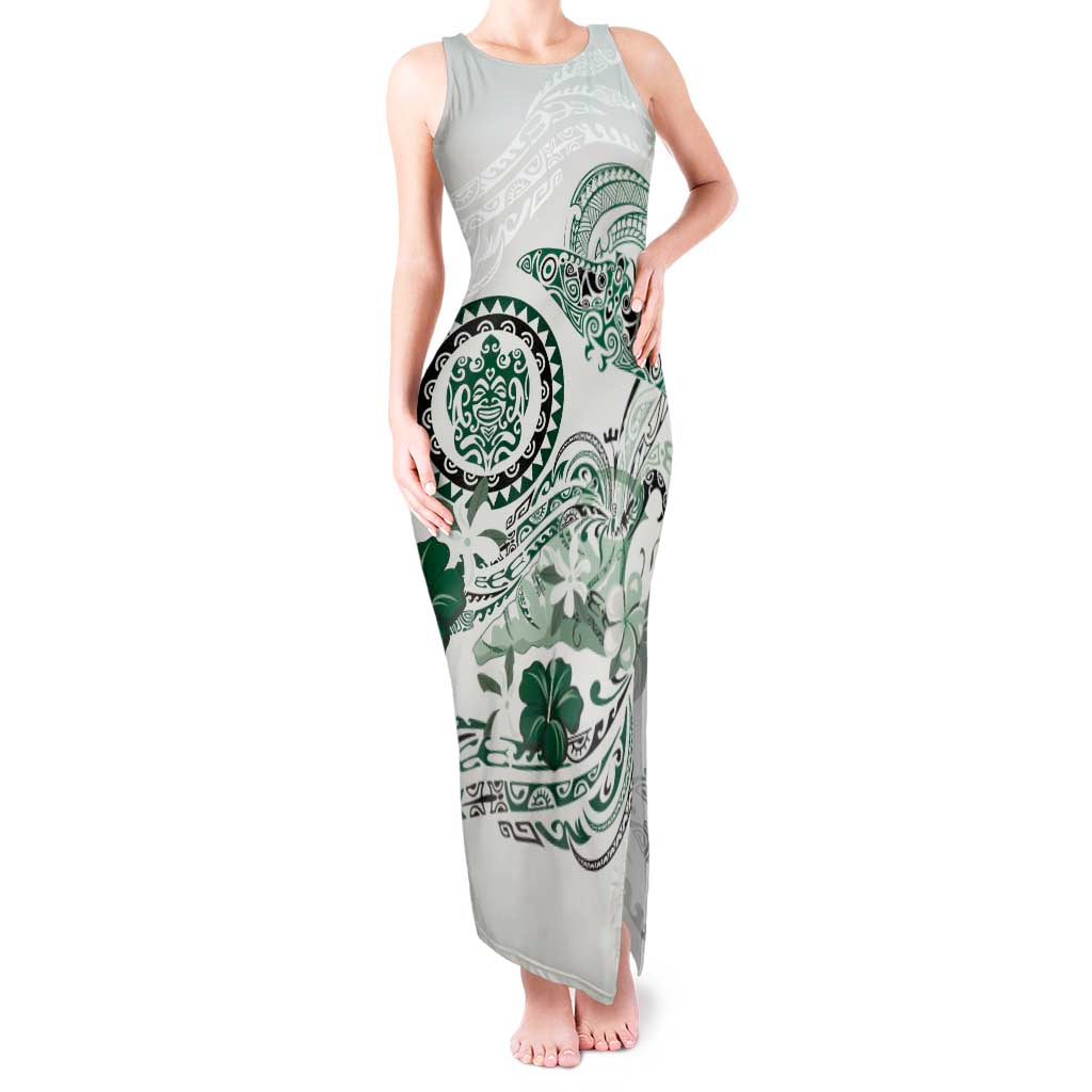 Polynesian Manta Ray Tank Maxi Dress Green Floral Turtle Tattoo LT9 Women Green - Polynesian Pride