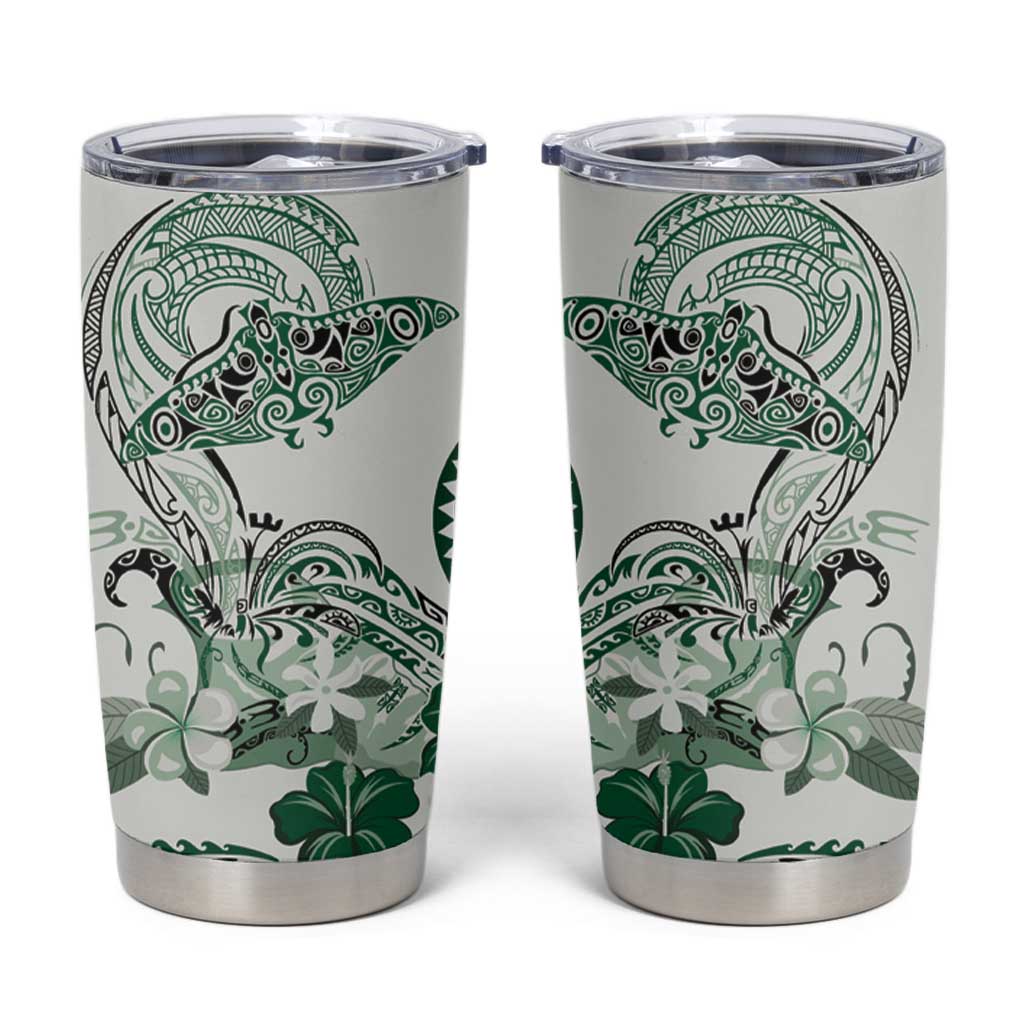 Polynesian Manta Ray Tumbler Cup Green Floral Turtle Tattoo LT9 Green - Polynesian Pride