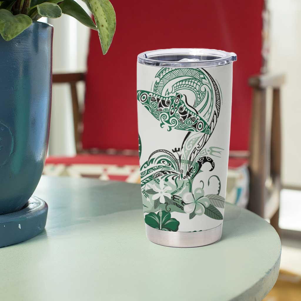 Polynesian Manta Ray Tumbler Cup Green Floral Turtle Tattoo - Polynesian Pride