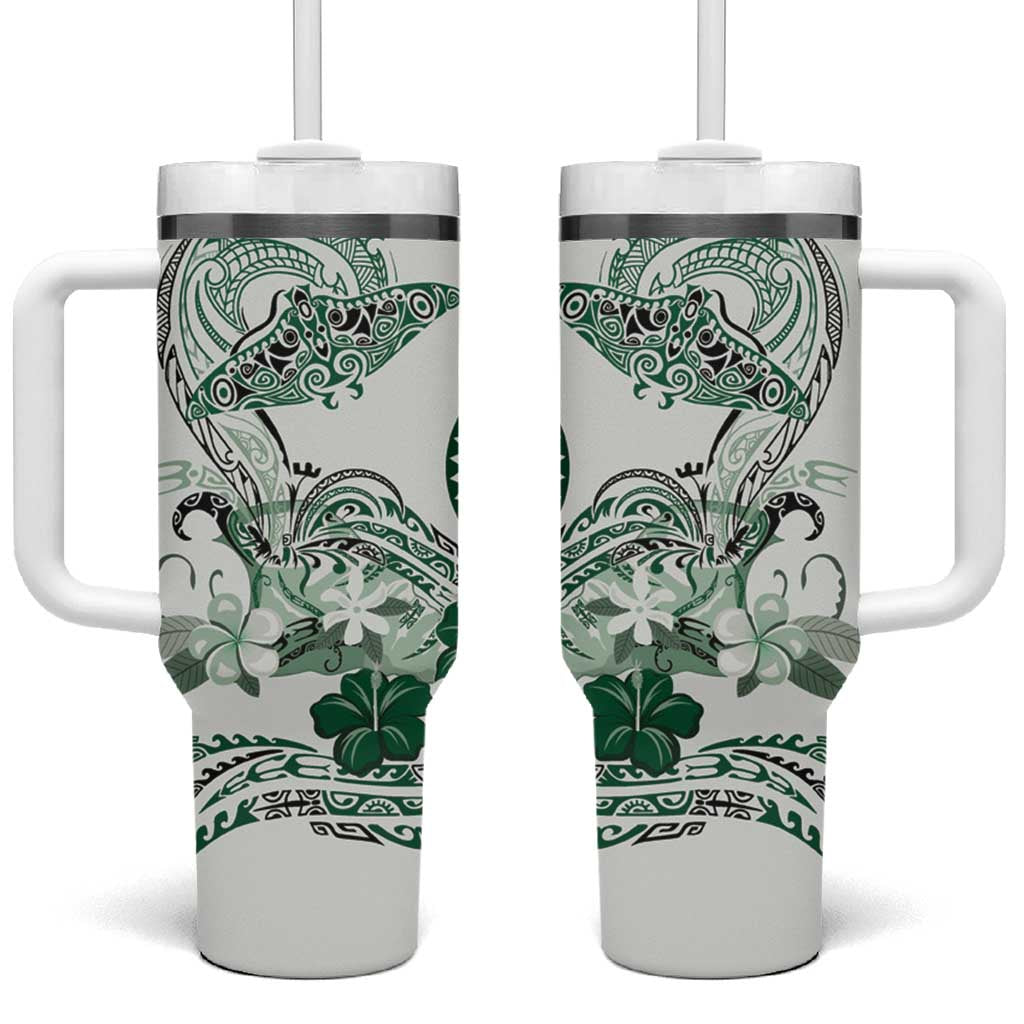 Polynesian Manta Ray Tumbler With Handle Green Floral Turtle Tattoo LT9 One Size: 40 oz Green - Polynesian Pride