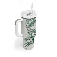 Polynesian Manta Ray Tumbler With Handle Green Floral Turtle Tattoo LT9 - Polynesian Pride