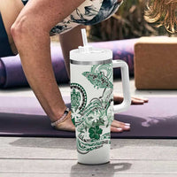 Polynesian Manta Ray Tumbler With Handle Green Floral Turtle Tattoo LT9 - Polynesian Pride
