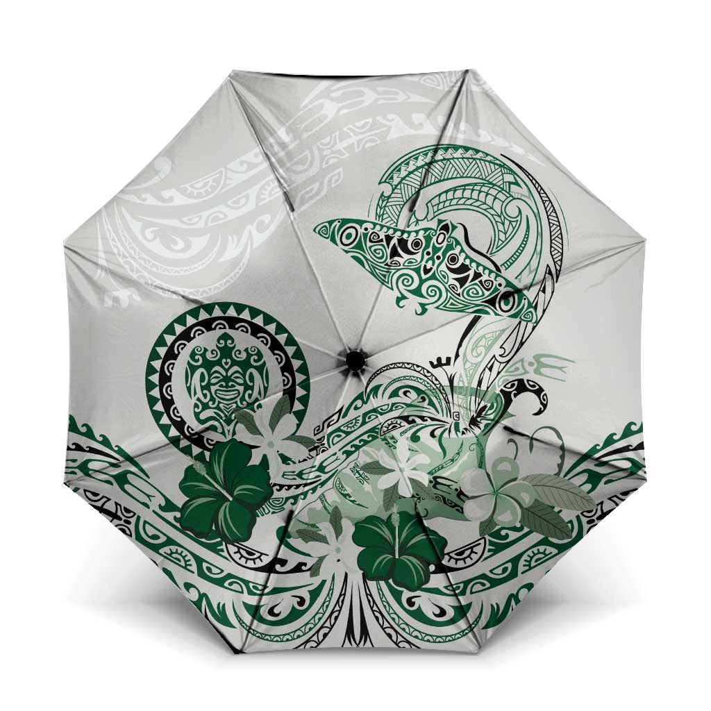 Polynesian Manta Ray Umbrella Green Floral Turtle Tattoo LT9 One Size Folded 11.42 inch Opened Diameter 37.4 inch Green - Polynesian Pride
