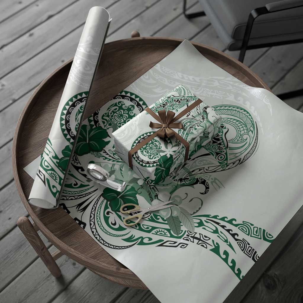 Polynesian Manta Ray Wrapping Paper Green Floral Turtle Tattoo - Polynesian Pride