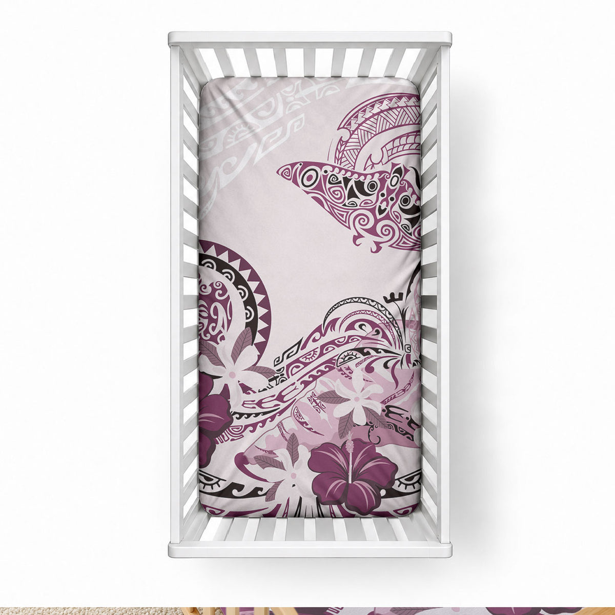 Polynesian Manta Ray Baby Bed Cover Pink Floral Turtle Tattoo LT9 28 × 52 in Pink - Polynesian Pride