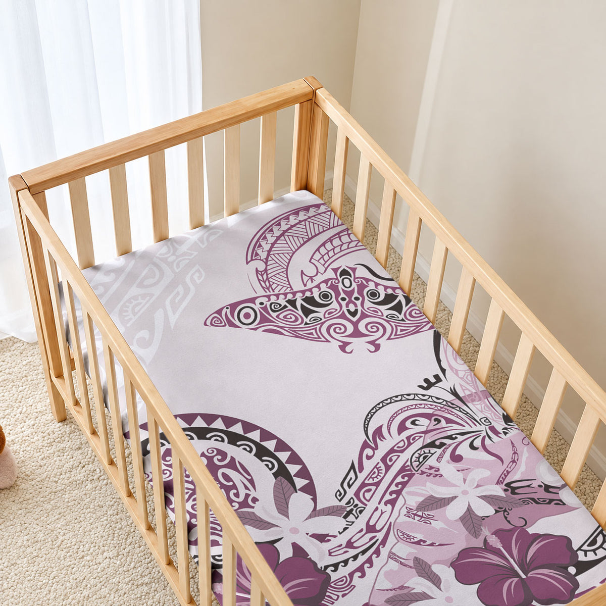 Polynesian Manta Ray Baby Bed Cover Pink Floral Turtle Tattoo LT9 - Polynesian Pride