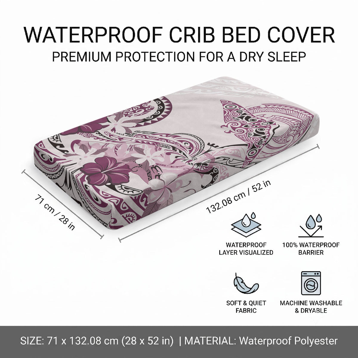 Polynesian Manta Ray Baby Bed Cover Pink Floral Turtle Tattoo LT9 - Polynesian Pride