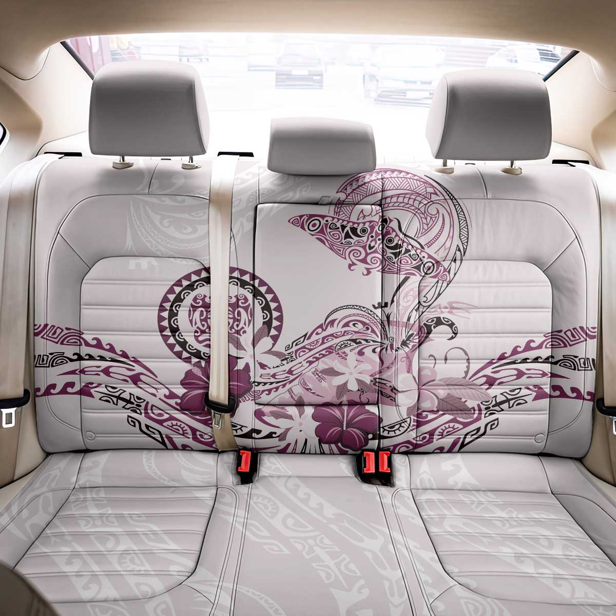 Polynesian Manta Ray Back Car Seat Cover Pink Floral Turtle Tattoo - Polynesian Pride