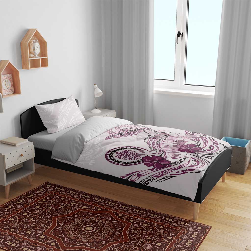 Polynesian Manta Ray Bedding Set Pink Floral Turtle Tattoo - Polynesian Pride