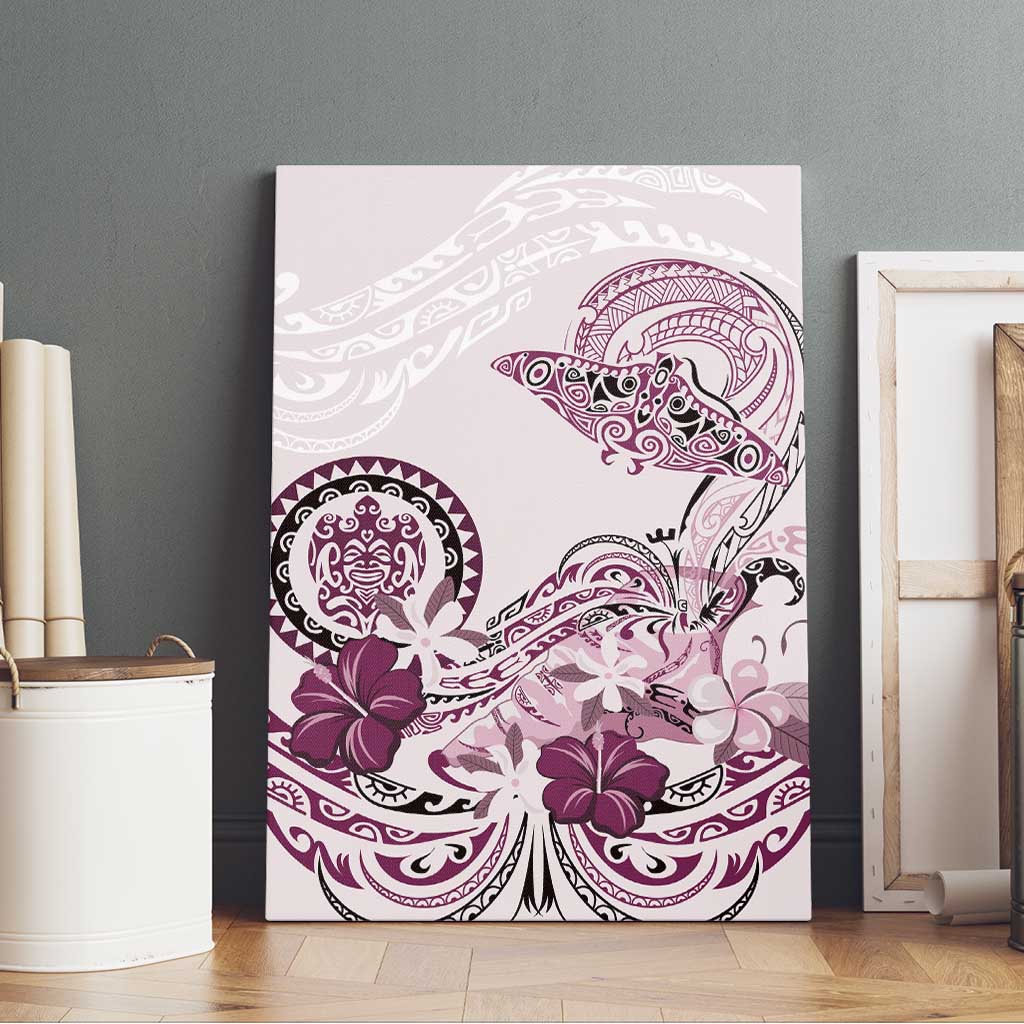 Polynesian Manta Ray Canvas Wall Art Pink Floral Turtle Tattoo - Polynesian Pride
