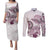Polynesian Manta Ray Couples Matching Puletasi and Long Sleeve Button Shirt Pink Floral Turtle Tattoo - Polynesian Pride