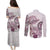 Polynesian Manta Ray Couples Matching Puletasi and Long Sleeve Button Shirt Pink Floral Turtle Tattoo - Polynesian Pride