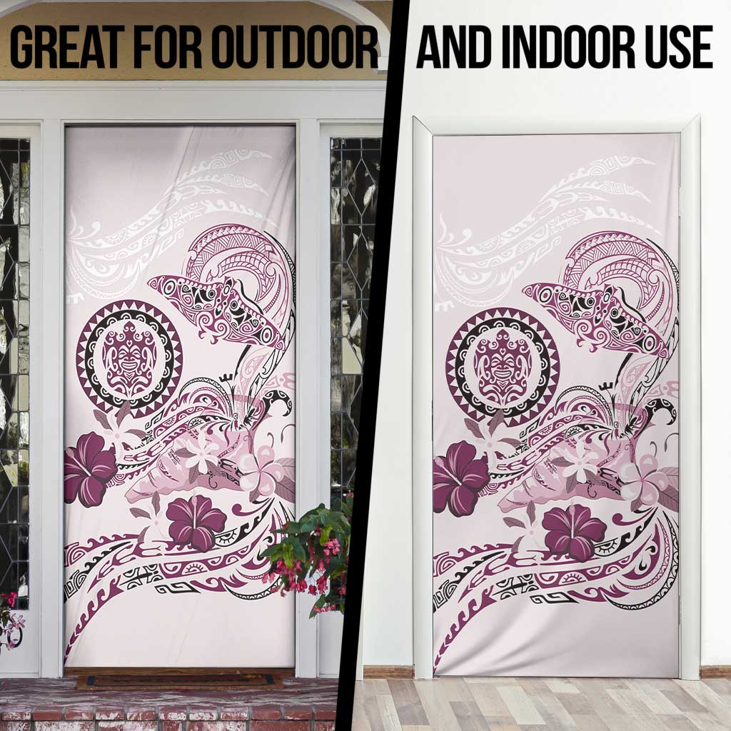Polynesian Manta Ray Door Cover Pink Floral Turtle Tattoo - Polynesian Pride