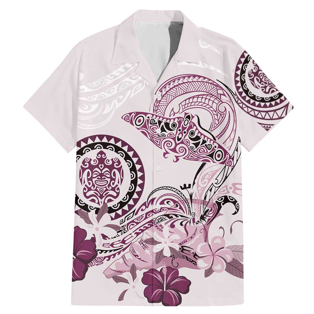Polynesian Manta Ray Family Matching Mermaid Dress and Hawaiian Shirt Pink Floral Turtle Tattoo LT9 Dad's Shirt - Short Sleeve Pink - Polynesian Pride