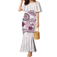 Polynesian Manta Ray Family Matching Mermaid Dress and Hawaiian Shirt Pink Floral Turtle Tattoo LT9 Mom's Dress Pink - Polynesian Pride