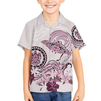 Polynesian Manta Ray Family Matching Off The Shoulder Long Sleeve Dress and Hawaiian Shirt Pink Floral Turtle Tattoo LT9 Son's Shirt Pink - Polynesian Pride