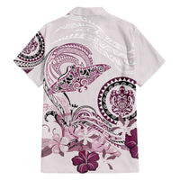 Polynesian Manta Ray Family Matching Off Shoulder Maxi Dress and Hawaiian Shirt Pink Floral Turtle Tattoo LT9 - Polynesian Pride