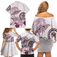Polynesian Manta Ray Family Matching Off Shoulder Short Dress and Hawaiian Shirt Pink Floral Turtle Tattoo LT9 - Polynesian Pride