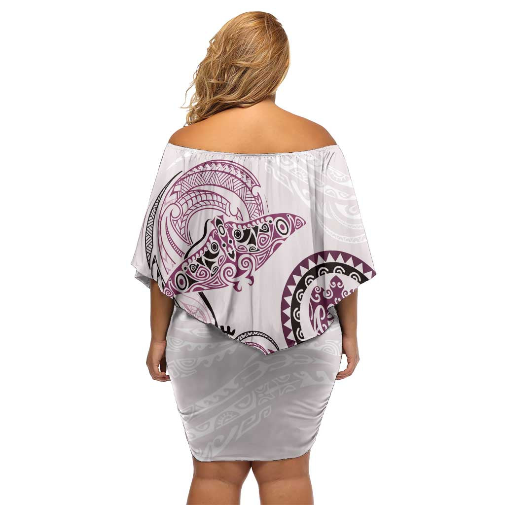 Polynesian Manta Ray Family Matching Off Shoulder Short Dress and Hawaiian Shirt Pink Floral Turtle Tattoo LT9 - Polynesian Pride