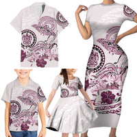 Polynesian Manta Ray Family Matching Short Sleeve Bodycon Dress and Hawaiian Shirt Pink Floral Turtle Tattoo LT9 - Polynesian Pride