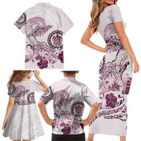 Polynesian Manta Ray Family Matching Short Sleeve Bodycon Dress and Hawaiian Shirt Pink Floral Turtle Tattoo LT9 - Polynesian Pride