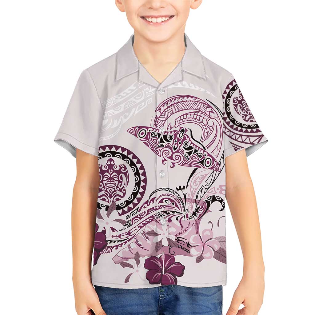 Polynesian Manta Ray Family Matching Short Sleeve Bodycon Dress and Hawaiian Shirt Pink Floral Turtle Tattoo LT9 Son's Shirt Pink - Polynesian Pride