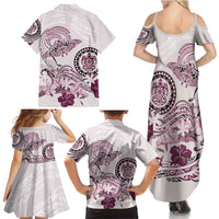 Polynesian Manta Ray Family Matching Summer Maxi Dress and Hawaiian Shirt Pink Floral Turtle Tattoo LT9 - Polynesian Pride