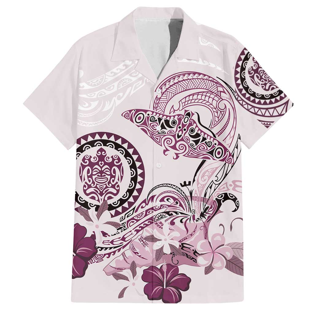 Polynesian Manta Ray Family Matching Summer Maxi Dress and Hawaiian Shirt Pink Floral Turtle Tattoo LT9 Dad's Shirt - Short Sleeve Pink - Polynesian Pride