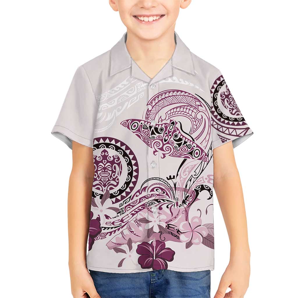 Polynesian Manta Ray Family Matching Summer Maxi Dress and Hawaiian Shirt Pink Floral Turtle Tattoo LT9 Son's Shirt Pink - Polynesian Pride
