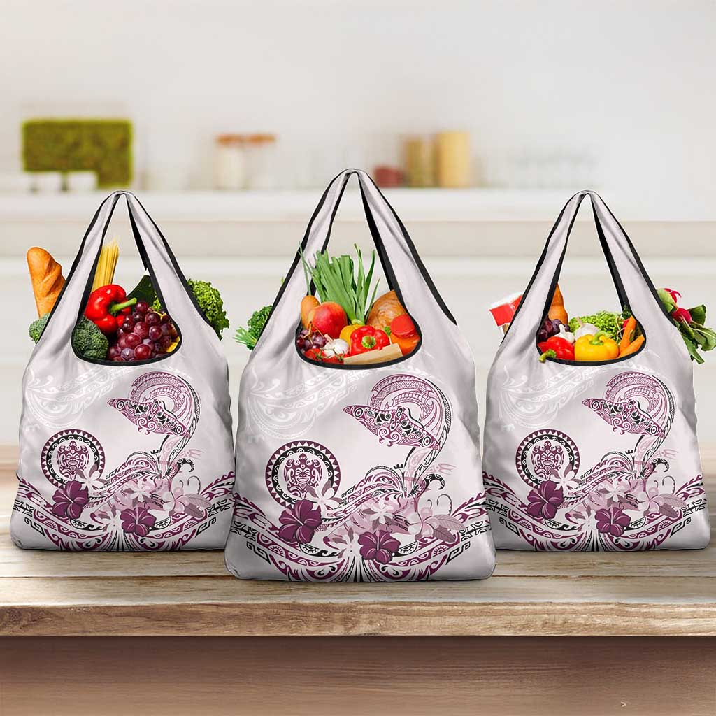 Polynesian Manta Ray Grocery Bag Pink Floral Turtle Tattoo - Polynesian Pride