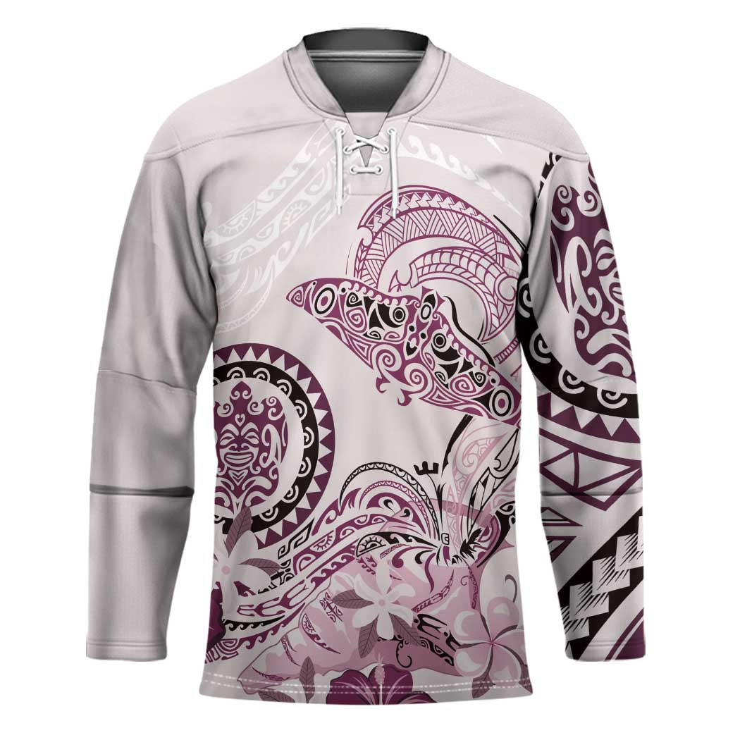 Polynesian Manta Ray Hockey Jersey Pink Floral Turtle Tattoo - Polynesian Pride