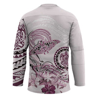 Polynesian Manta Ray Hockey Jersey Pink Floral Turtle Tattoo - Polynesian Pride