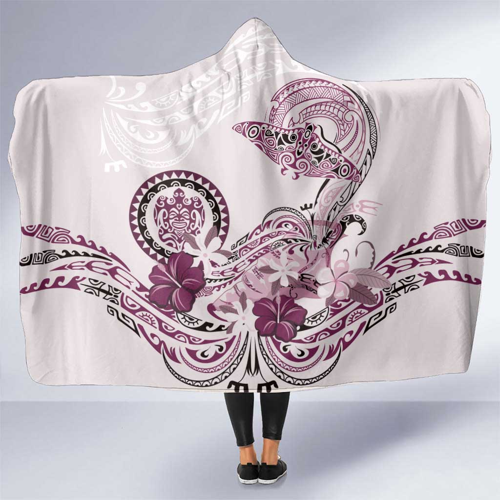 Polynesian Manta Ray Hooded Blanket Pink Floral Turtle Tattoo LT9 One Size Pink - Polynesian Pride