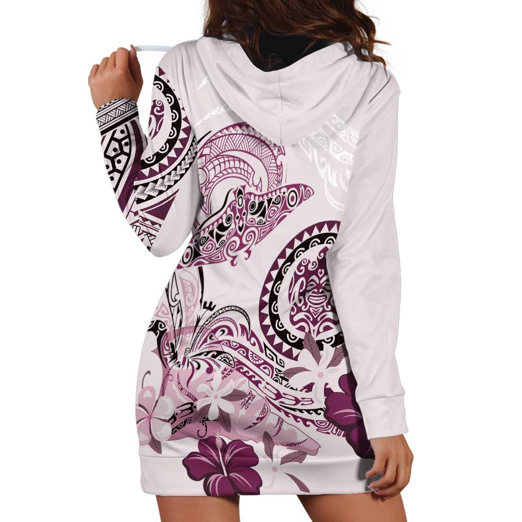 Polynesian Manta Ray Hoodie Dress Pink Floral Turtle Tattoo LT9 - Polynesian Pride